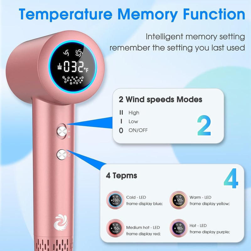 KARFUN Plasma Hair Dryer, 1500W High Speed Blow Dryer with Plasma Tech (Positive+Negative Ionic), LED Display, 5 Temps 2 Speed, Thermo-Control, Fast Drying Plasma Hairdryer for Home Travel (Rose Gold) - Image 5
